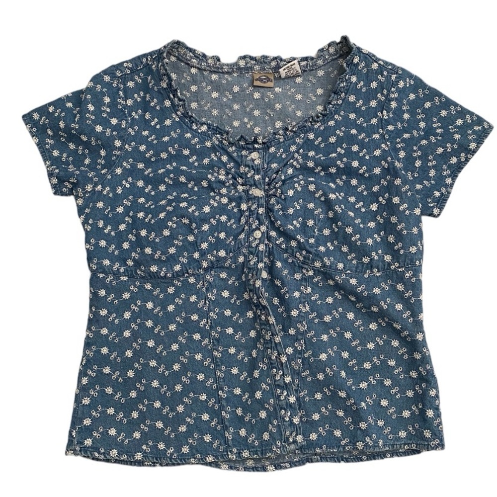 Vintage Floral Embroidered Denim Blouse
